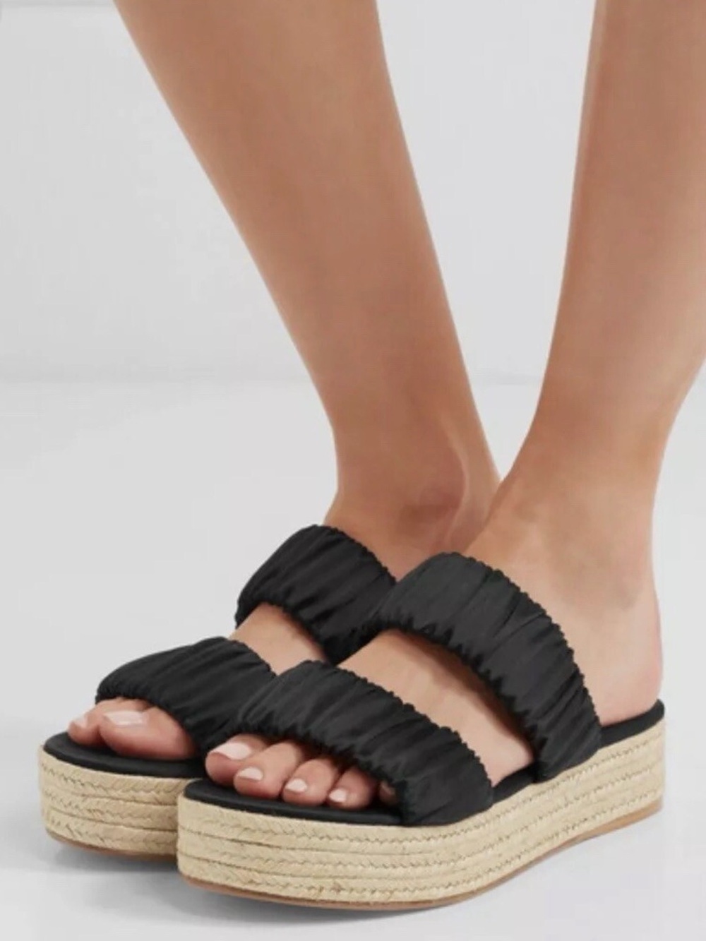 Mercedes Castillo Satin Platform Espadrille Sandals Black 36.5 US 6.5